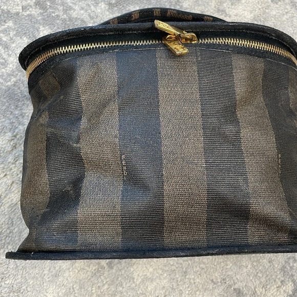 Vintage Fendi Pequin Stripe Vanity Cosmetic Case Top Handle Zip Around Toiletry - Picture 10 of 17